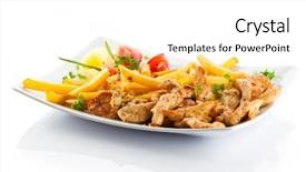  Presentation with gmo free meat - Colorful presentation theme enhanced with poultry foods - grilled meat french fries backdrop and a white colored foreground