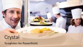  Presentation with business plan gas station - Cool new PPT theme with food dish - portrait of chef handing dinner backdrop and a lemonade colored foreground