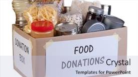  Presentation with food white - Slide deck enhanced with food donations box isolated background and a light blue colored foreground