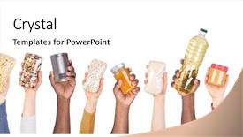 Presentation with food white - PPT theme with food donations in hands isolated background and a white colored foreground