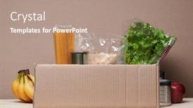  Presentation with food donations - PPT theme consisting of food-donations-with-empty-cardboard background and a coral colored foreground