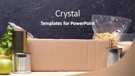  Presentation with food donations - Beautiful PPT layouts featuring food-donations-with-empty-cardboard backdrop and a dark gray colored foreground