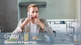  Presentation with speaking - Beautiful presentation theme featuring food drink - pensive man speaking on smartphone backdrop and a gray colored foreground