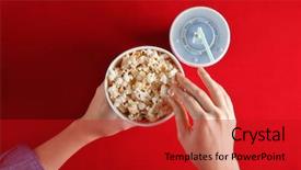  Presentation with sexy santa woman red - Colorful slide set enhanced with food drink - woman eating tasty popcorn backdrop and a crimson colored foreground