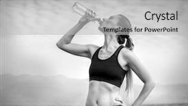  Presentation with sport drink - Theme with food drinks sport - beautiful female after running drink background and a  colored foreground