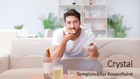  Presentation with pizza - Beautiful theme featuring food drinks sport - man eating pizza having backdrop and a  colored foreground