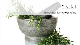  Presentation with green fresh food - Amazing slides having food drugs - fresh green rosemary in mortar backdrop and a white colored foreground