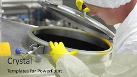  Presentation with robotic process automation industry 4 - PPT theme with food drugs - worker in yellow gloves opening background and a yellow colored foreground