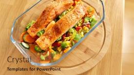  Presentation with salmon dish - Audience pleasing slide set consisting of food-eating-and-culinary-concept backdrop and a gold colored foreground