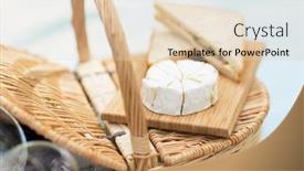  Presentation with camembert - PPT layouts consisting of food eating and leisure concept - brie or camembert cheese and sandwiches on wicker picnic basket background and a lemonade colored foreground