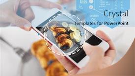  Presentation with nutritional value - Beautiful PPT theme featuring food-eating-and-technology-concept backdrop and a light blue colored foreground