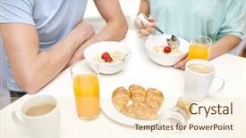  Presentation with healthy people - Colorful presentation theme enhanced with food eating people and healthy food concept - close up of couple having breakfast at home backdrop and a lemonade colored foreground