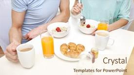  Presentation with healthy people - Presentation design enhanced with food eating people and healthy food concept - close up of couple having breakfast at home background and a cream colored foreground