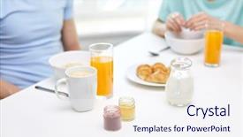  Presentation with healthy people - Audience pleasing PPT layouts consisting of food eating people and healthy food concept - close up of couple having breakfast at home backdrop and a sky blue colored foreground