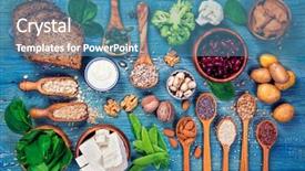  Presentation with protein - Cool new theme with food energy balance - vegan protein sources top view backdrop and a teal colored foreground