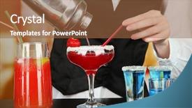  Presentation with cocktail - Theme consisting of food equipment - barmen hand with shaker pouring background and a tawny brown colored foreground