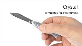  Presentation with fish - Beautiful PPT theme featuring food etiquette - hand with fish shaped knife backdrop and a white colored foreground