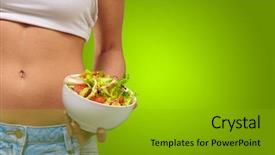  Presentation with salad - Presentation theme enhanced with healthy foods exercise - female holding a bowl background and a gold colored foreground