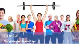  Presentation with group fitness - Audience pleasing PPT layouts consisting of sportive people with vegetables diet backdrop and a teal colored foreground