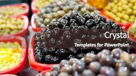  Presentation with market - Presentation design featuring food exhibition - assortment of olives in market background and a  colored foreground