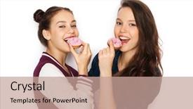  Presentation with teenage - Presentation theme with food face - happy pretty teenage girls eating background and a coral colored foreground