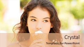  Presentation with ice cream - Amazing slide deck having food face - young happy woman eating ice-cream backdrop and a coral colored foreground