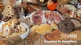  Presentation with thanksgiving - Colorful PPT layouts enhanced with food fair - thanksgiving day backdrop and a coral colored foreground