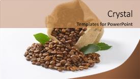  Presentation with sack of coffee beans - PPT theme with food fair trade - burlap sack full of coffee background and a coral colored foreground