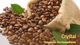  Presentation with coffee beans - Audience pleasing PPT theme consisting of food fair trade - burlap sack full of coffee backdrop and a tawny brown colored foreground