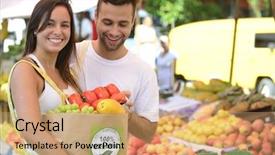  Presentation with fair trade - Presentation theme consisting of food fair trade - couple shopping at open street background and a coral colored foreground