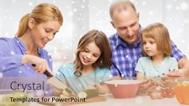  Presentation with kids food - Presentation design having food-family-children-happiness background and a coral colored foreground