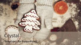  Presentation with vintage food - Slide deck having food flour - child hands in gloves holding background and a mint green colored foreground