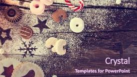 Presentation with christmas blank wooden signboard - Presentation theme consisting of food flour - christmas sweets over wooden background background and a  colored foreground