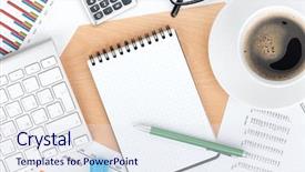  Presentation with notepad - Cool new PPT layouts with food flow chart - blank notepad with pen backdrop and a sky blue colored foreground