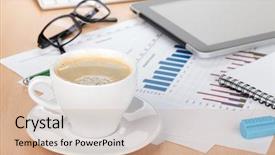  Presentation with cup coffee - Theme consisting of food flow chart - coffee cup on contemporary workplace background and a coral colored foreground