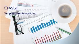  Presentation with cup coffee - PPT theme consisting of food flow chart - coffee cup on contemporary workplace background and a sky blue colored foreground