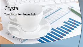  Presentation with workplace - Audience pleasing slide set consisting of food flow chart - empty cup on contemporary workplace backdrop and a  colored foreground