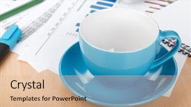  Presentation with empty old paper feather - Colorful presentation design enhanced with food flow chart - empty cup on contemporary workplace backdrop and a  colored foreground