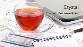  Presentation with cup of lemon tea - Slide set consisting of food flow chart - tea cup on contemporary workplace background and a  colored foreground