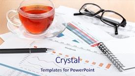  Presentation with cup of lemon tea - Theme with food flow chart - tea cup on contemporary workplace background and a  colored foreground