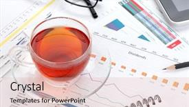  Presentation with tea cup - Presentation design with food flow chart - tea cup on contemporary workplace background and a coral colored foreground