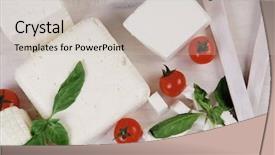  Presentation with food white - Colorful presentation design enhanced with food fresh white greek goat backdrop and a light gray colored foreground