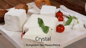  Presentation with food white - Presentation consisting of food fresh white greek goat background and a mint green colored foreground