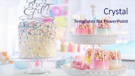  Presentation with stand - Slide deck enhanced with baby barsa - stand with delicious marshmallow desserts background and a sky blue colored foreground