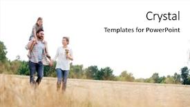  Presentation with walking - Audience pleasing theme consisting of farm holiday - young caucasian family walking across backdrop and a white colored foreground