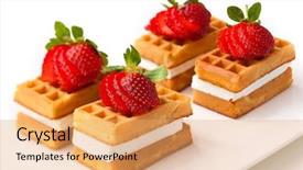  Presentation with belgian food - PPT layouts having food garnish - belgian waffles with fresh strawberries background and a  colored foreground