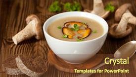 Presentation with mushroom - Audience pleasing PPT layouts consisting of food garnish - bowl of cream of mushroom backdrop and a  colored foreground