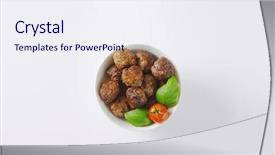  Presentation with cherry - Colorful theme enhanced with food garnish - bowl of fresh meatballs cherry backdrop and a sky blue colored foreground