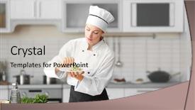  Presentation with chef - Amazing theme having food garnish - female chef preparing in kitchen backdrop and a soft green colored foreground