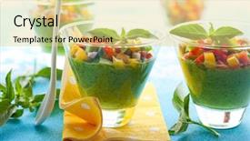  Presentation with green food habit - Cool new PPT layouts with food garnish - green gazpacho soup in glasses backdrop and a  colored foreground